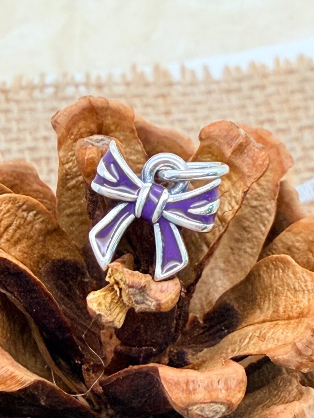 James Avery Enamel Purple Bow Charm Sterling Silver Ribbon Charm